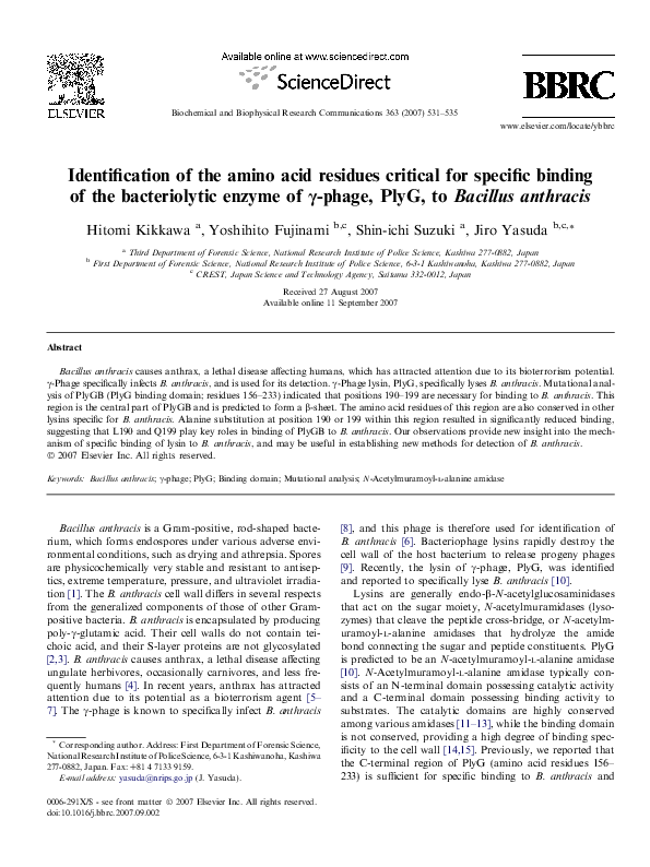 (PDF) Identification of the amino acid residues critical for specific ...
