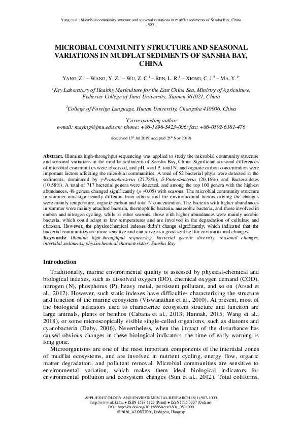 (PDF) Microbial Community Structure and Seasonal Variations in Mudflat ...