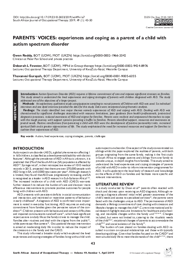 (PDF) PARENTS' VOICES: experiences and coping as a parent of a child ...