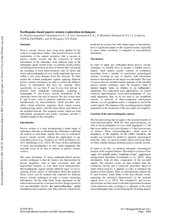 (PDF) Earthquakebased passive seismic exploration techniques S