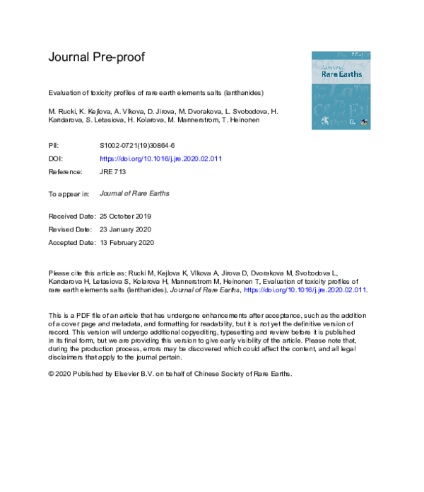 (PDF) Evaluation of toxicity profiles of rare earth elements salts ...