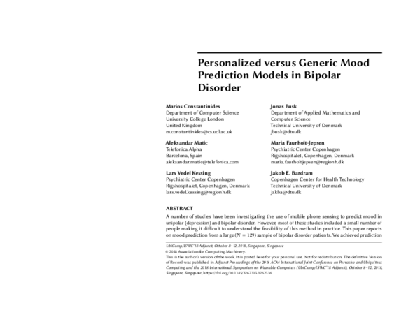 (PDF) Personalized versus Generic Mood Prediction Models in Bipolar ...