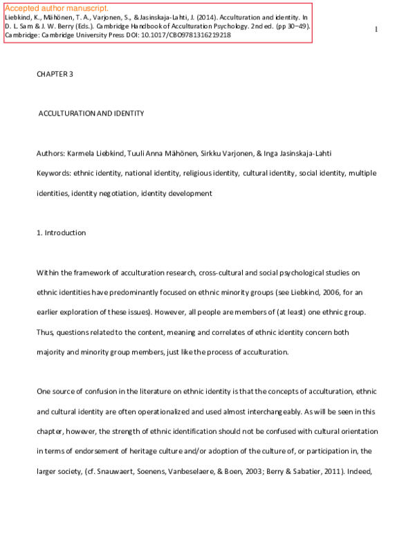 (PDF) Acculturation and identity