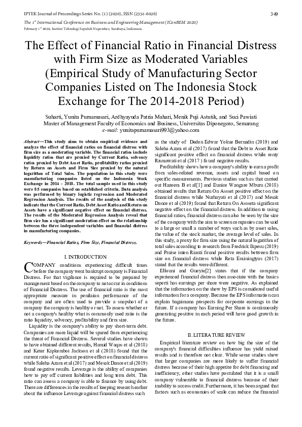 (PDF) The Effect of Financial Ratio in Financial Distress with Firm ...