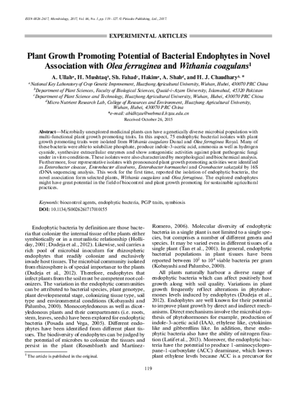 (PDF) Plant growth promoting potential of bacterial endophytes in novel ...