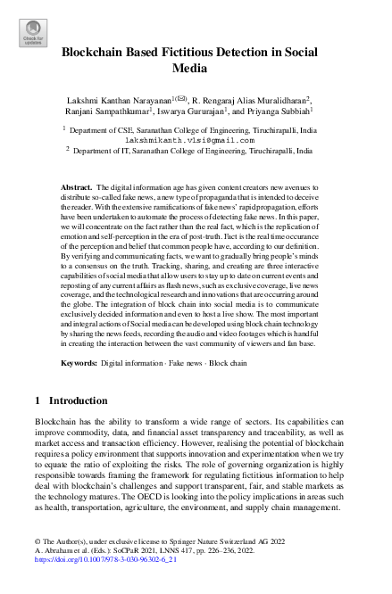 (PDF) Blockchain Based Fictitious Detection in Social Media