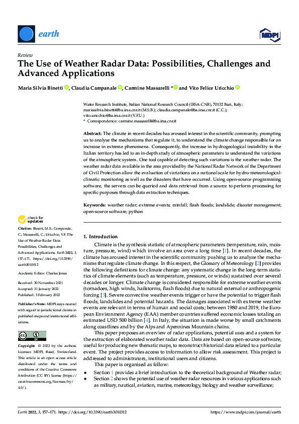 (PDF) The Use of Weather Radar Data: Possibilities, Challenges and ...