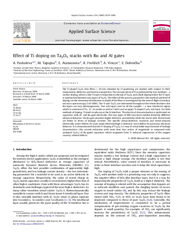 (PDF) Effect of Ti doping on Ta2O5 stacks with Ru and Al gates