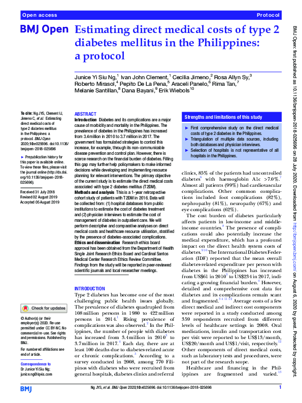 (PDF) Estimating direct medical costs of type 2 diabetes mellitus in ...