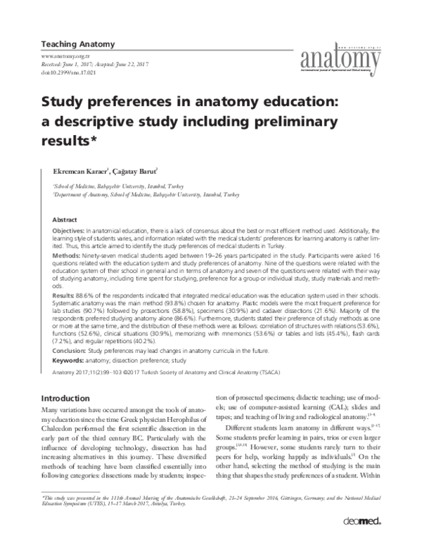 (PDF) Study preferences in anatomy education: a descriptive study ...