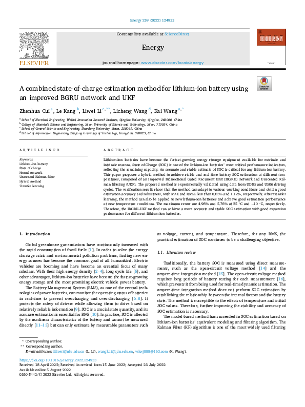 (PDF) A combined state-of-charge estimation method for lithium-ion ...