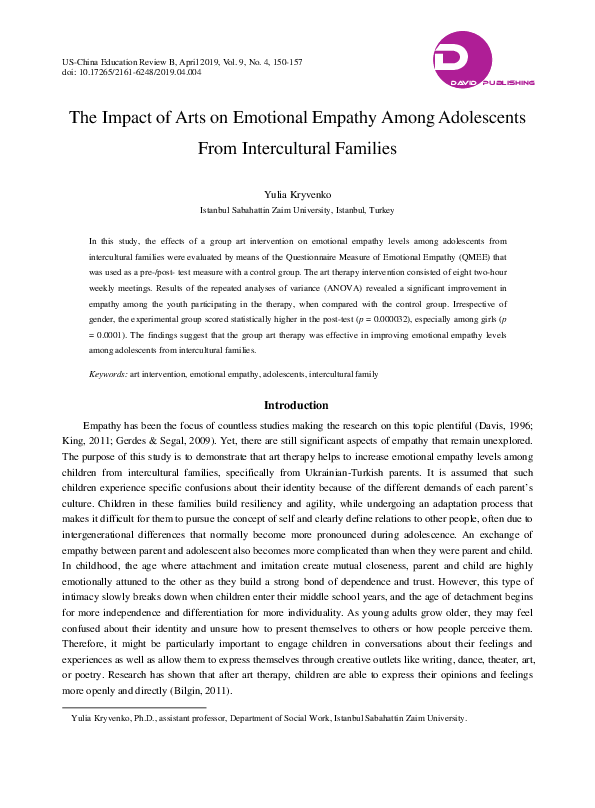 (PDF) The Impact of Arts on Emotional Empathy Among Adolescents From ...