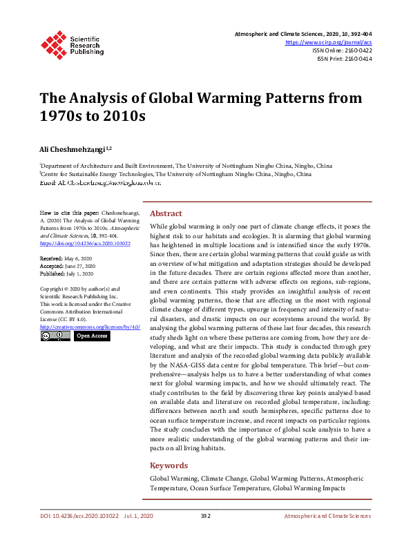 (PDF) The Analysis of Global Warming Patterns from 1970s to 2010s