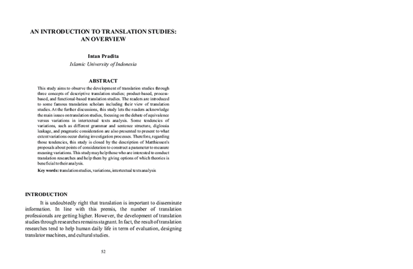 (PDF) AN INTRODUCTION TO TRANSLATION STUDIES: AN OVERVIEW