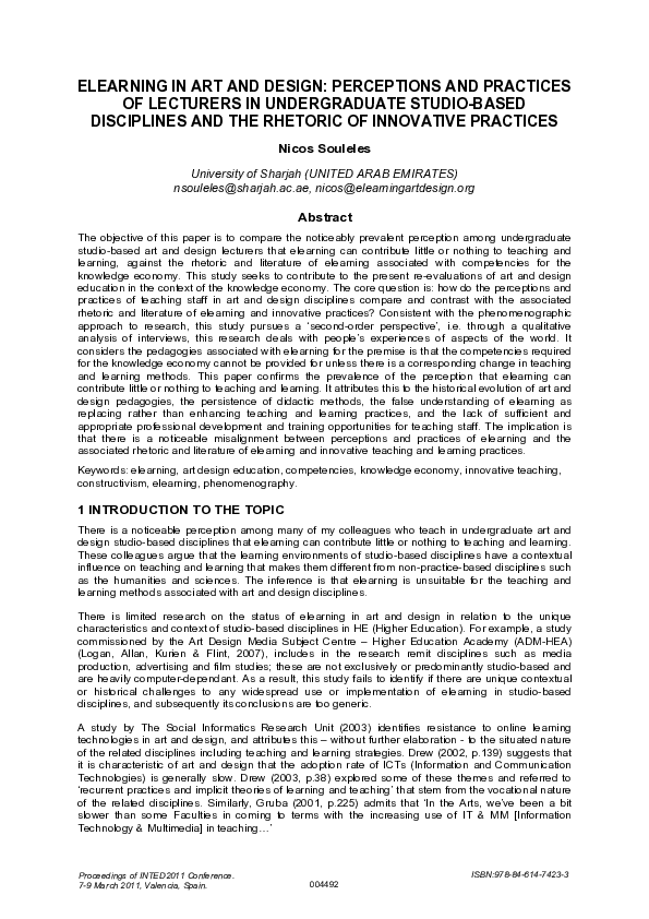 (PDF) Elearning in Art and Design: Perceptions and practices of ...