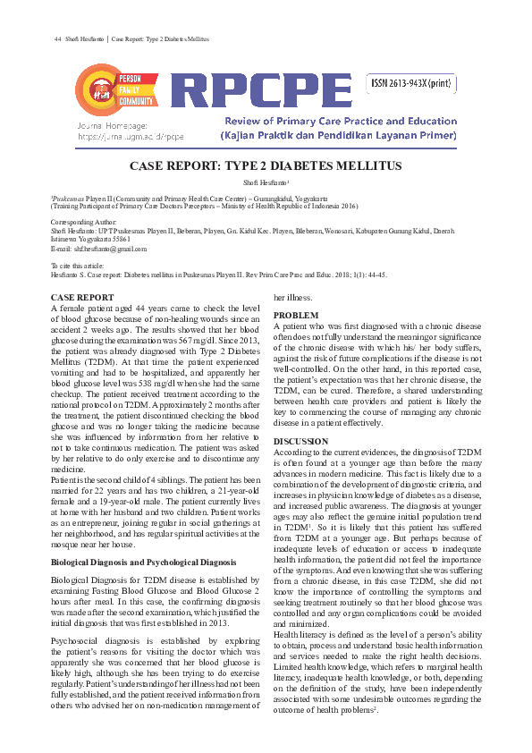 (PDF) Case Report: Type 2 Diabetes Mellitus