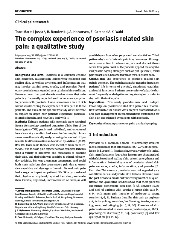 (PDF) The complex experience of psoriasis related skin pain: a ...