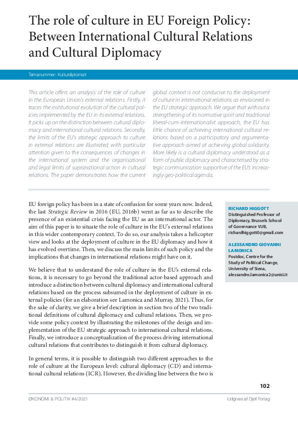 (PDF) The role of culture in EU Foreign Policy: Between International ...