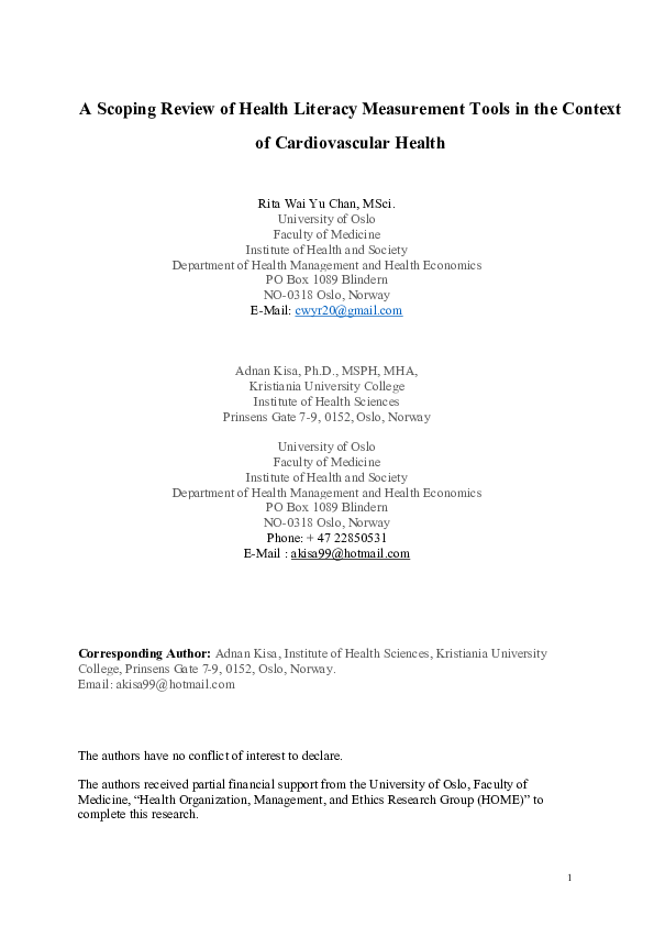 (PDF) A Scoping Review of Health Literacy Measurement Tools in the ...