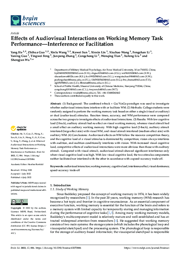 (PDF) Effects of Audiovisual Interactions on Working Memory Task ...