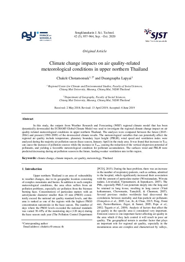 (PDF) Climate change impacts on air quality-relatedmeteorological ...