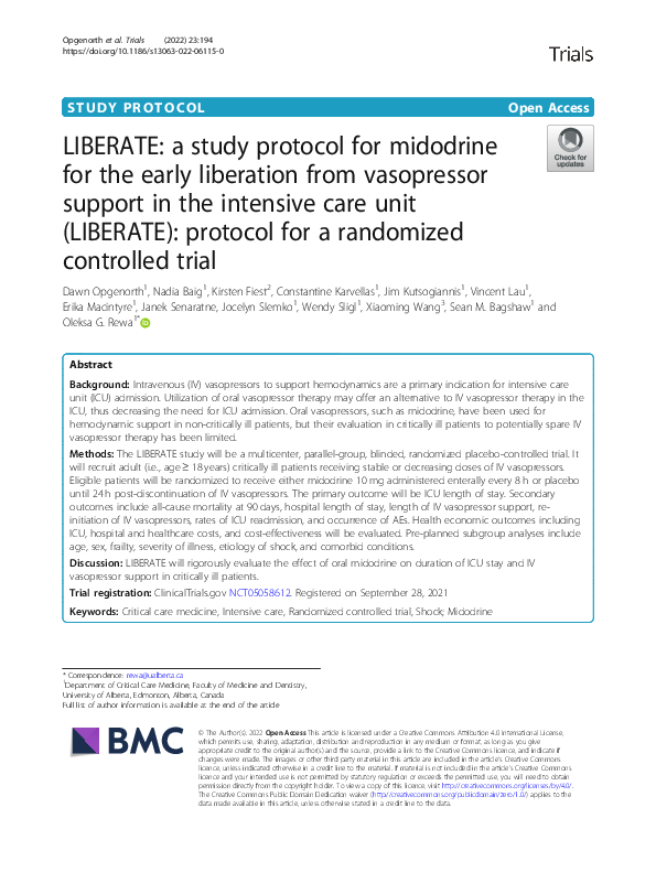 (PDF) LIBERATE: a study protocol for midodrine for the early liberation ...