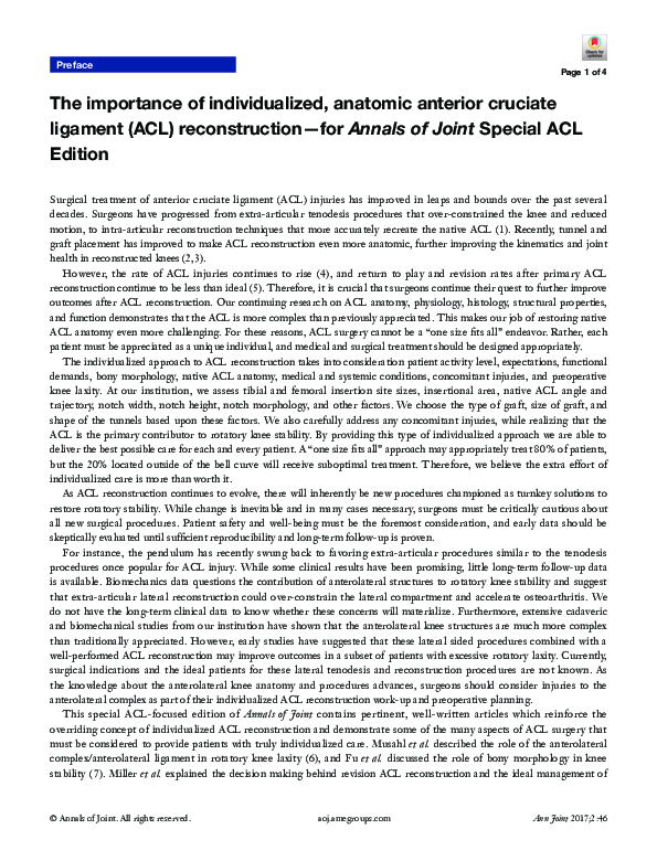 (PDF) The importance of individualized, anatomic anterior cruciate ...