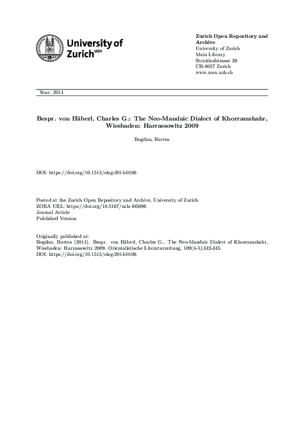 (PDF) Häberl, Charles G.: The Neo-Mandaic Dialect of Khorramshahr