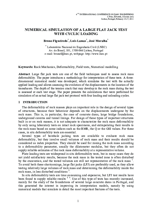 (PDF) Numerical Simulation of a Large Flat Jack Test with Cyclic