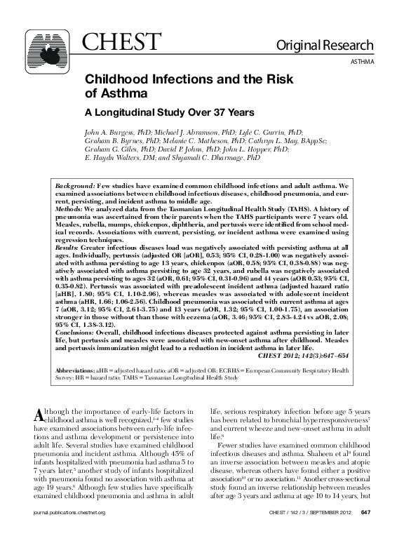 (PDF) Childhood Infections and the Risk of Asthma