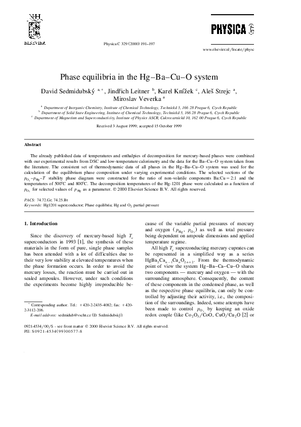 (PDF) Phase equilibria in the Hg–Ba–Cu–O system