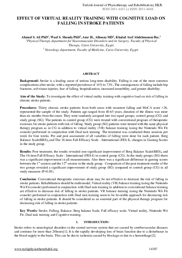 (PDF) Effect of Virtual Reality Training with Cognitive Load on Falling ...