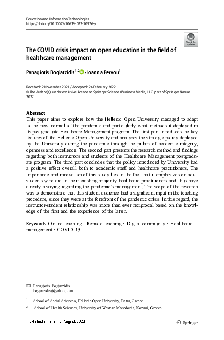 (PDF) The COVID crisis impact on open education in the field of ...