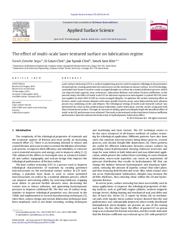 (PDF) The effect of multi-scale laser textured surface on lubrication ...