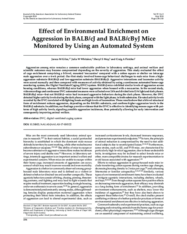 (PDF) Effect of Environmental Enrichment on Aggression in BALB/cJ and ...
