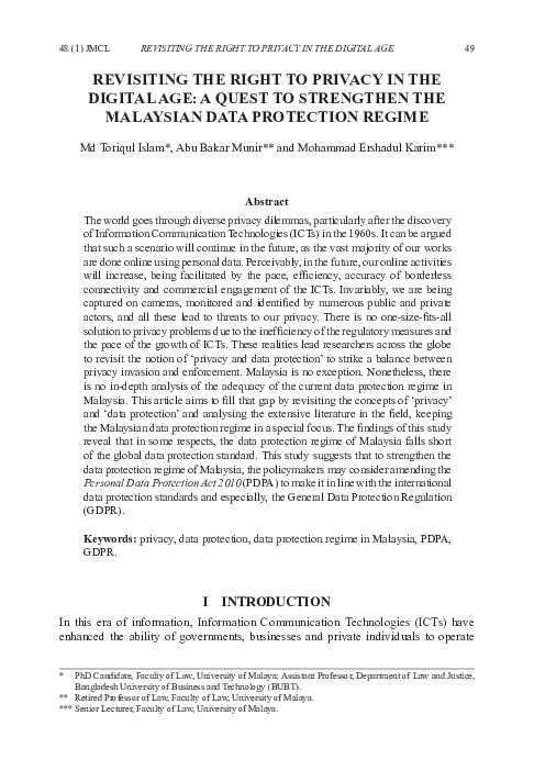(PDF) REVISITING RIGHT TO PRIVACY IN THE DIGITAL AGE: QUEST FOR ...