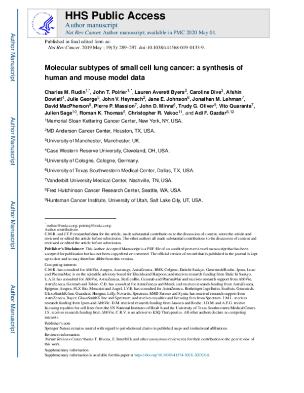 (PDF) Molecular subtypes of small cell lung cancer: a synthesis of ...