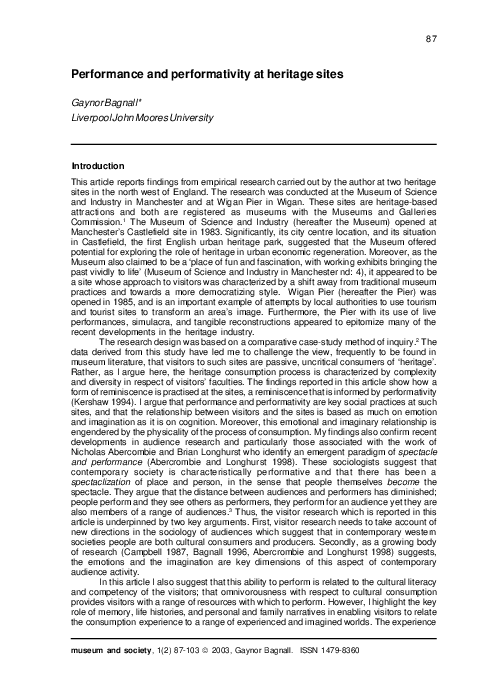 (PDF) Performance and performativity at heritage sites