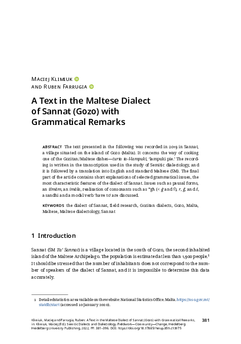 (PDF) A Text in the Maltese Dialect of Sannat (Gozo) with Grammatical ...