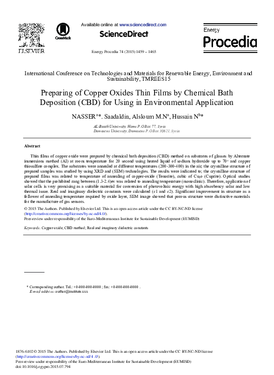 (PDF) Preparing of Copper Oxides Thin Films by Chemical Bath Deposition ...