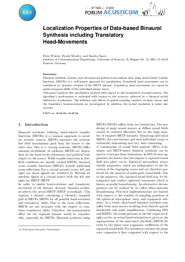 (PDF) Localization Properties of Data-based Binaural Synthesis ...