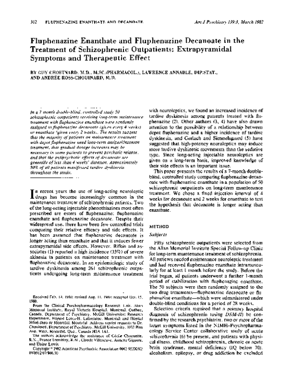 (PDF) Fluphenazine enanthate and fluphenazine decanoate: Intramuscular ...