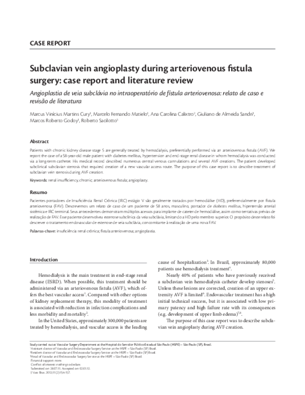 (PDF) Subclavian vein angioplasty during arteriovenous fistula surgery ...