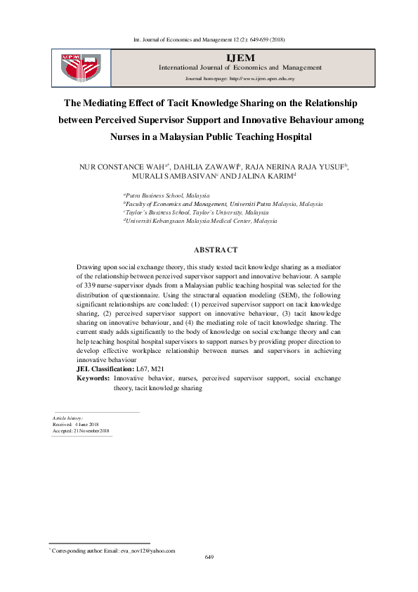 (PDF) The mediating effect of tacit knowledge sharing on the ...
