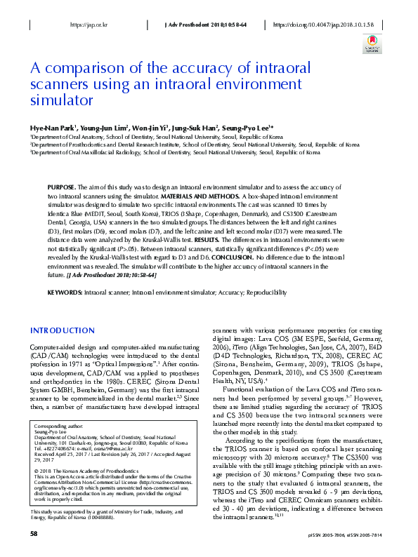 (PDF) A comparison of the accuracy of intraoral scanners using an ...