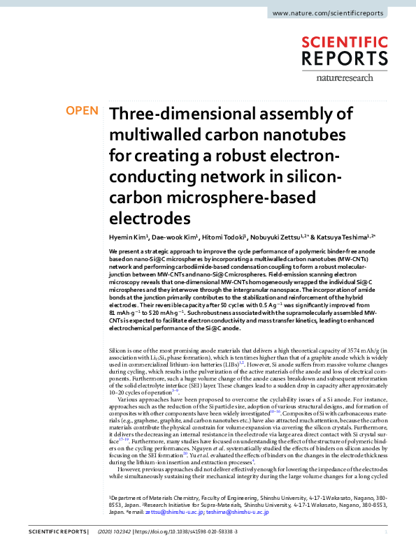 (PDF) Three-dimensional assembly of multiwalled carbon nanotubes for ...