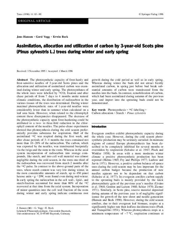 (PDF) Assimilation, allocation and utilization of carbon by 3-year-old ...