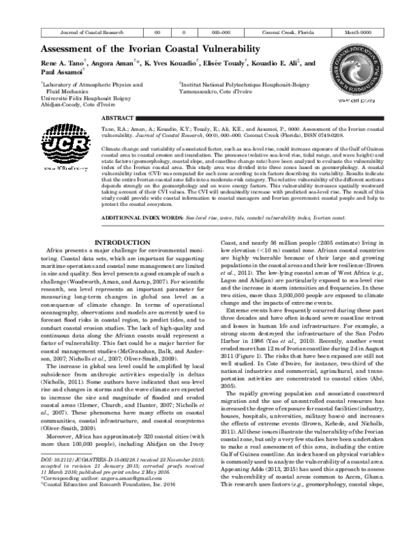 (PDF) Assessment of the Ivorian Coastal Vulnerability