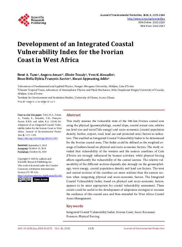 (PDF) Development of an Integrated Coastal Vulnerability Index for the ...