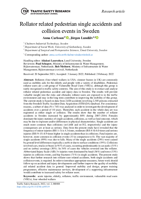 (PDF) Rollator related pedestrian single accidents and collision events ...